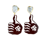 Texas A&M Earrings - Maroon Gig’Em Hand Earrings with White Geode