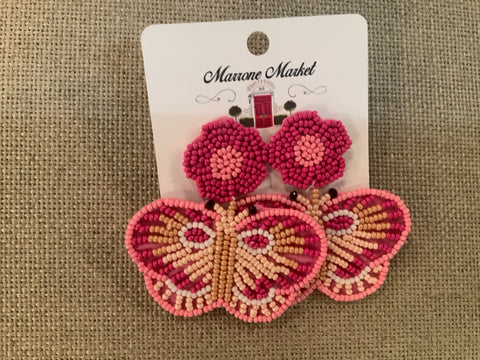 Pink Butterfly Beaded Earrings