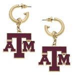 Texas A&M University Drop Hoop Earrings in Maroon