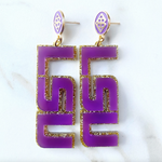 LSU Earrings - Purple LSU Earrings over Gold Glitter with Purple Logo Top