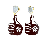 Texas A&M Earrings - Maroon Gig’Em Hand Earrings with White Geode