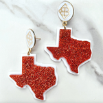 Texas Proud - Orange Glitter Shape of Texas over White Acrylic with White Large Logo Top
