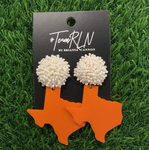 Texas Proud Earrings - Orange Acrylic Shape of Texas with White Beaded Top