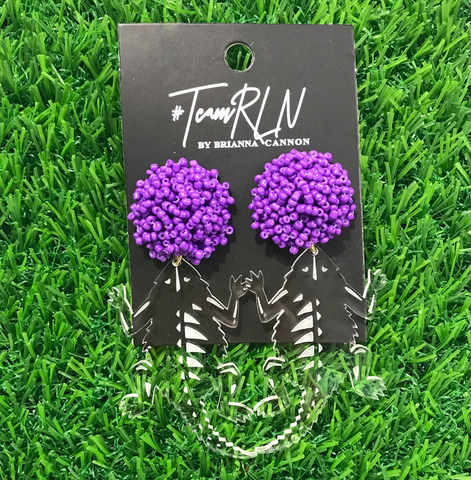 TCU Earrings - Horned Frog in Clear Acrylic with Purple Beaded Top