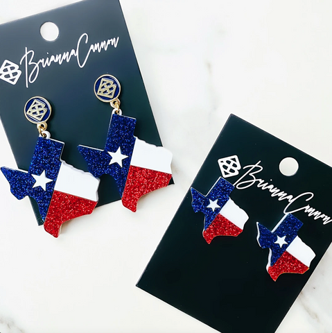Texas Proud Earrings - Red, White, and Blue Shape of Texas Flag Dangle Earrings