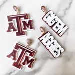 Texas A&M Earrings - White "Gig'Em Aggies" over Maroon with White Logo Top