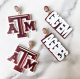 Texas A&M Earrings – Maroon TAMU Logo Earrings over White with White Logo Top