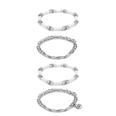 Silver Crystal Glass Bracelet Set