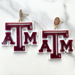 Texas A&M Earrings – Maroon TAMU Logo Earrings over White with White Logo Top