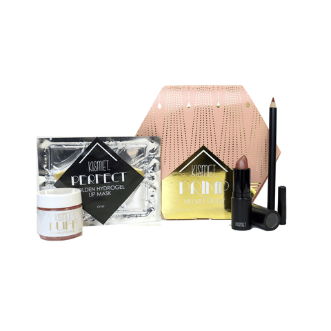 Primp Velvet Lip Kit - Bright and Bubbly Scrub, Rosy Posy Lipstick, & Royal Blush Lip Liner